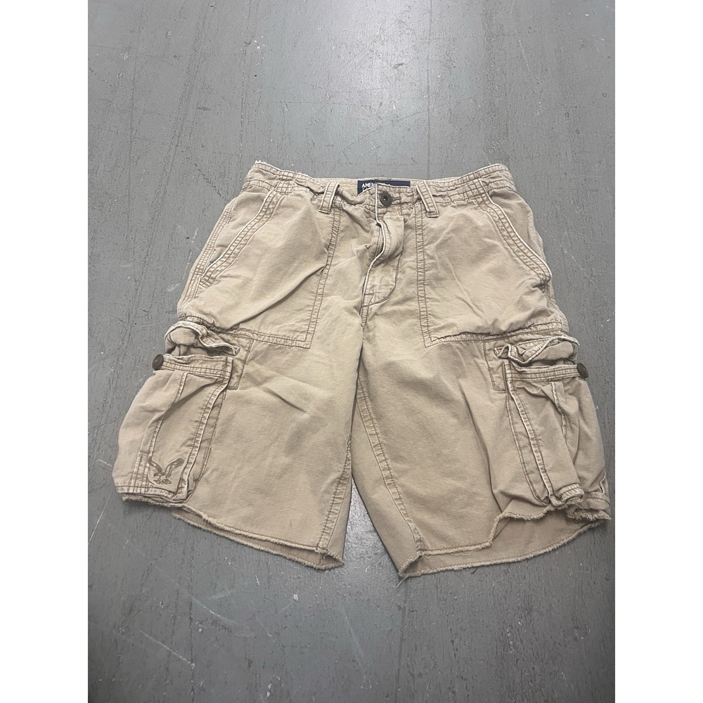American Eagle Mens 32 Beige Khaki Cargo Shorts Regular Length Casual Cotton